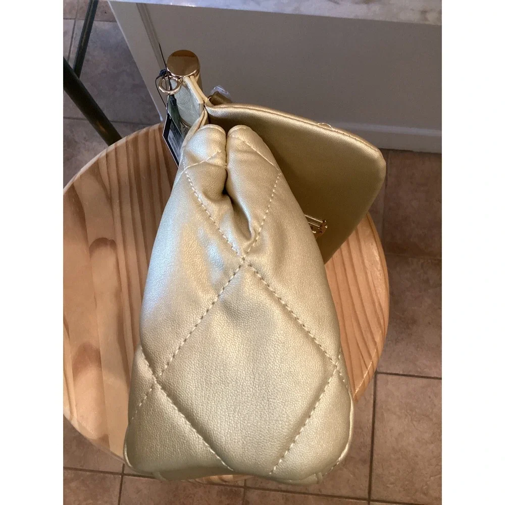 Badgley Mischka Satchel Quilted Vegan Leather Top Handle Bag Gold‎